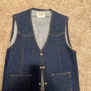 Saddle King Vintage Dark Blue Denim Vest with Button Detail
